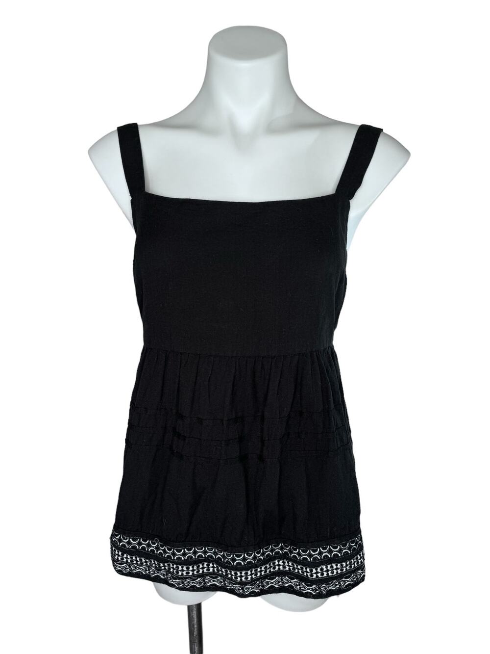 AMIT AGGARWAL Anthropologie Olivia Black Embroidered Tank Top Size XS Linen